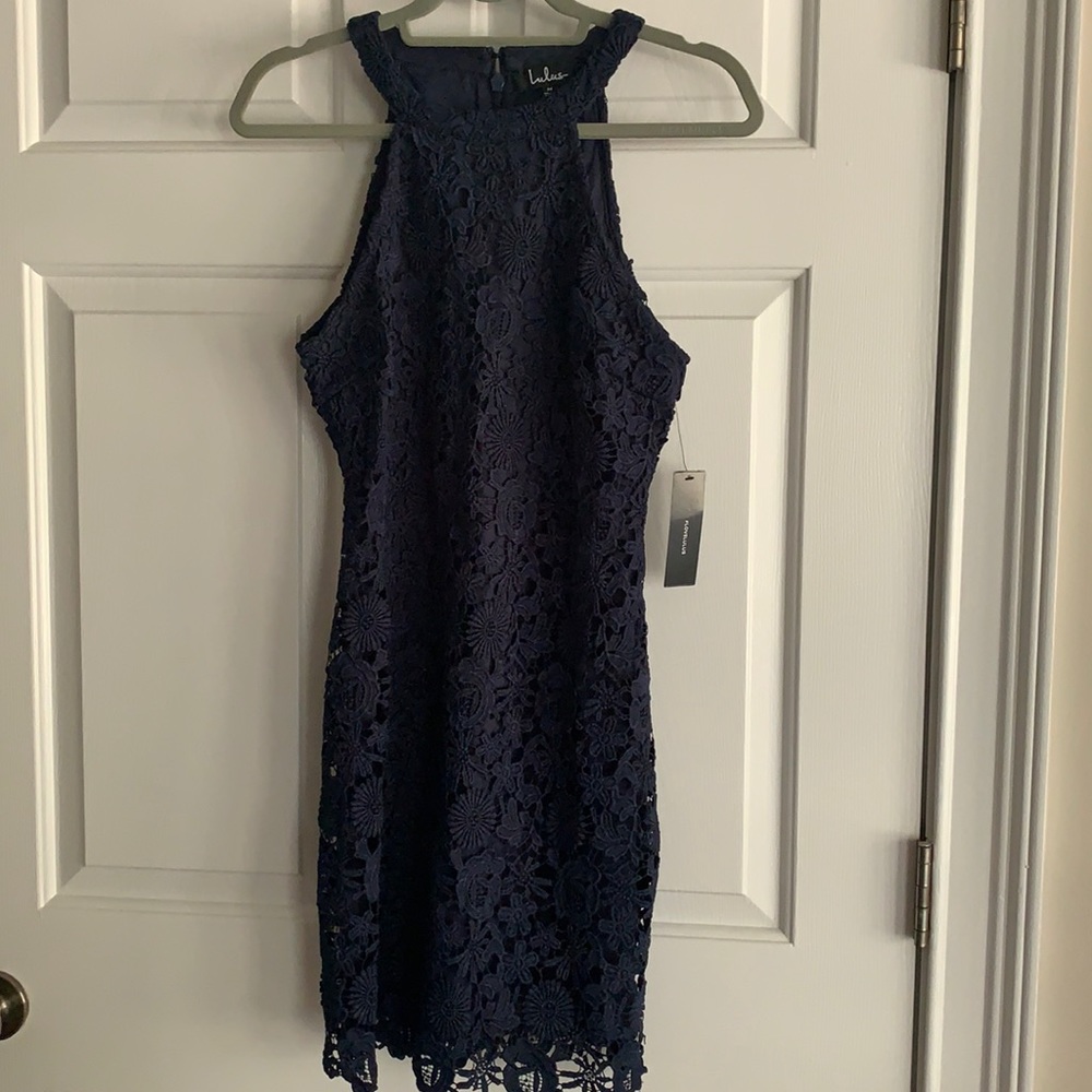 Navy Blue Lace Mini Dress